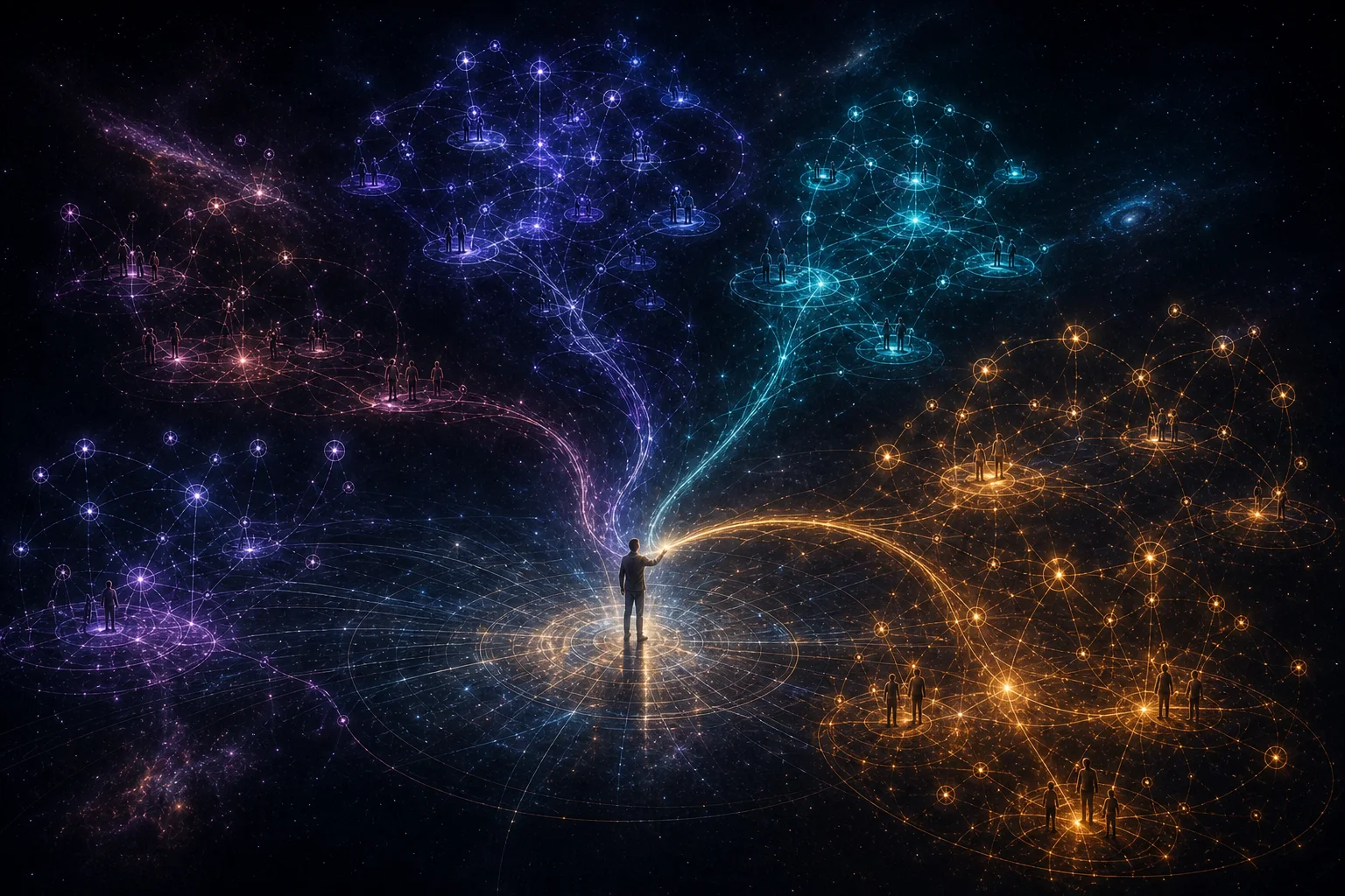 Separate constellations of reasoning suspended across a shared horizon